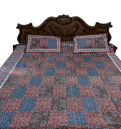 Red and Blue King Size Jaipuri Cotton Bed sheet