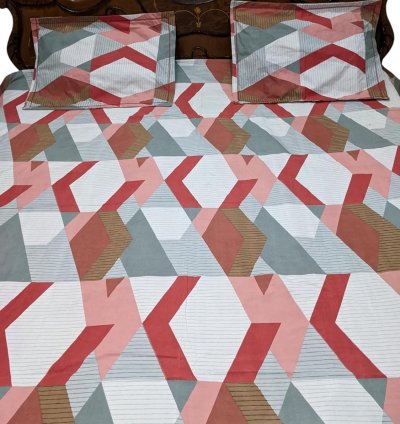 Red and Gray Color King Size Bed Sheet