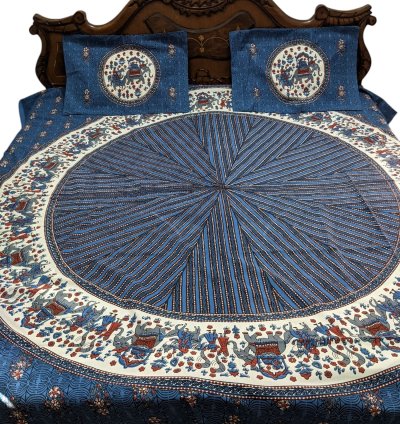 Blue Cotton King Size Bedsheet