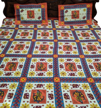 Orange Cotton Queen Size Bedsheet