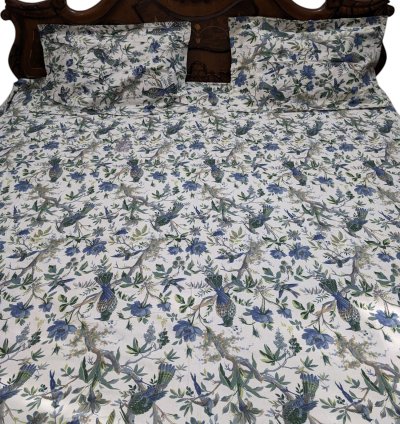 Blue Cotton King size Bedsheet