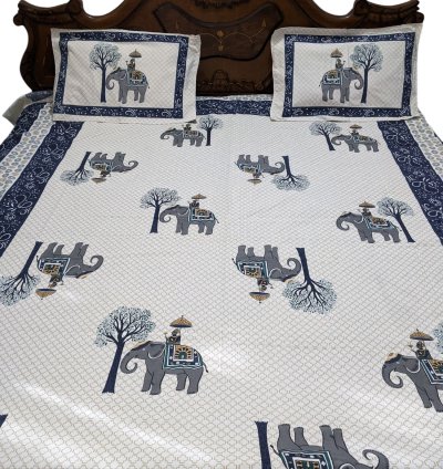 Blue Cotton King Bedsheet